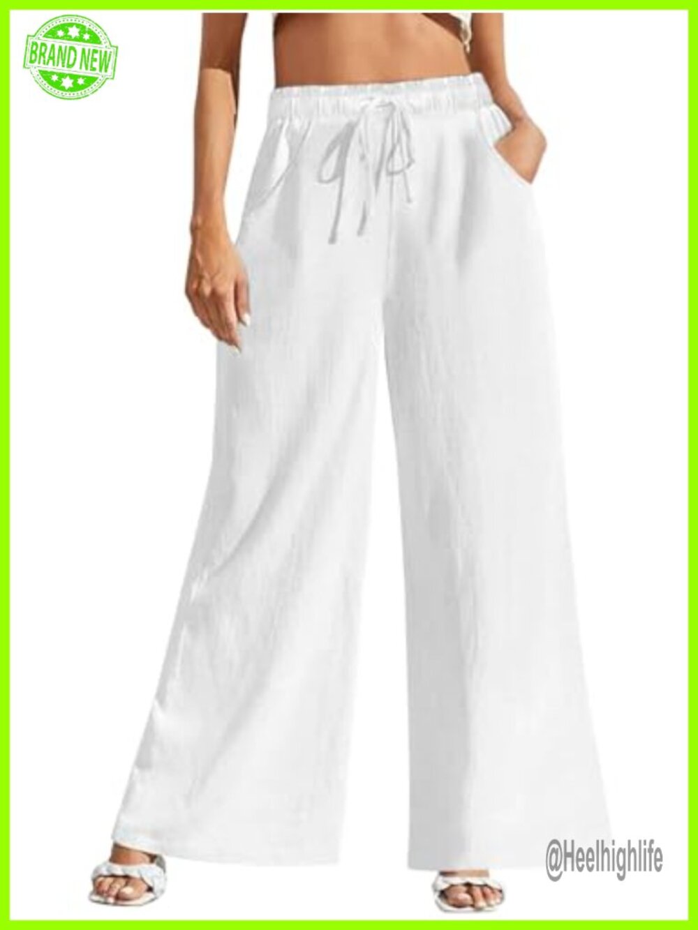 Wide Leg Linen Cotton High Waist Palazzo Pants with Pockets